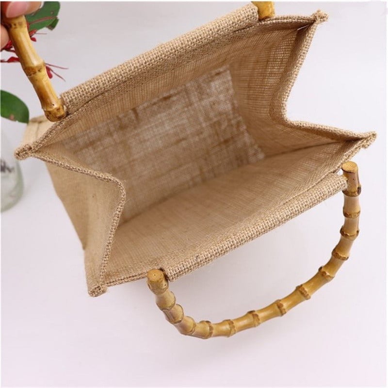 2023 Vintage vodootporna velika torba od vreće Torbe od bambusa od jute Ležerna bež prijenosna putna torba za plažu Torba za kupnju velikog kapaciteta