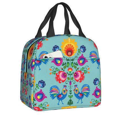 Polijas tautas ziedu pusdienu soma sievietēm Necaurlaidīga Polijas ziedu mākslas dzesētāja termiski izolēta pusdienu kastīte darbam pārtikas piknika somas