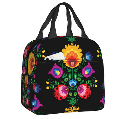 Polijas tautas ziedu pusdienu soma sievietēm Necaurlaidīga Polijas ziedu mākslas dzesētāja termiski izolēta pusdienu kastīte darbam pārtikas piknika somas
