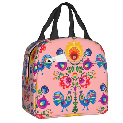 Polijas tautas ziedu pusdienu soma sievietēm Necaurlaidīga Polijas ziedu mākslas dzesētāja termiski izolēta pusdienu kastīte darbam pārtikas piknika somas