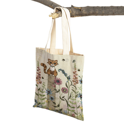 Abpusēji gudrs elegants melns kaķis sieviešu pircēju somas Tote rokassoma Mājdzīvnieku apdruka Audekls Audekla sieviešu pirkumu plecu soma