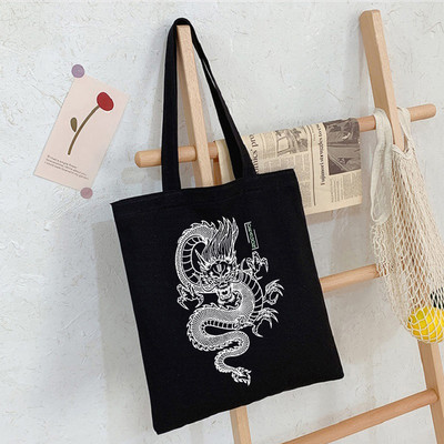 White Dragon Canvas Black Bag Shopper Bag Sieviešu somas Klasiska vintage plecu soma Rokassomiņa Skolotāju piederumi Dāvana