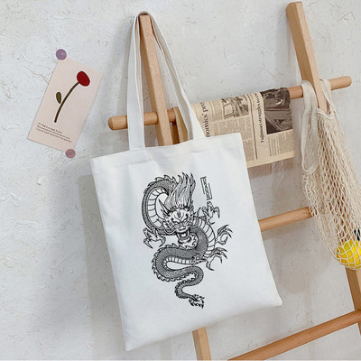 White Dragon Canvas Black Bag Shopper Bag Sieviešu somas Klasiska vintage plecu soma Rokassomiņa Skolotāju piederumi Dāvana