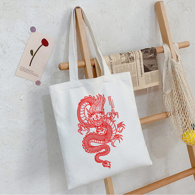White Dragon Canvas Black Bag Shopper Bag Sieviešu somas Klasiska vintage plecu soma Rokassomiņa Skolotāju piederumi Dāvana