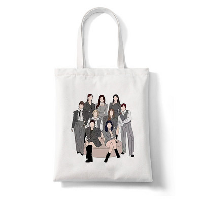 Korejas stila kpop TWICE sievietēm Y2k Esthetics iepirkumu soma rokassomiņa salokāma atkārtoti lietojama pircēja Harajuku studentu kanvas soma