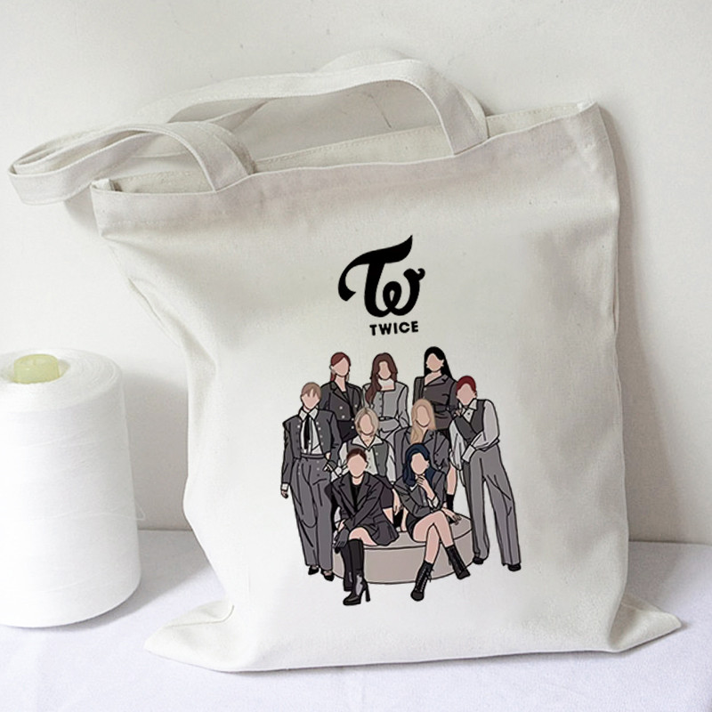 Korejas stila kpop TWICE sievietēm Y2k Esthetics iepirkumu soma rokassomiņa salokāma atkārtoti lietojama pircēja Harajuku studentu kanvas soma