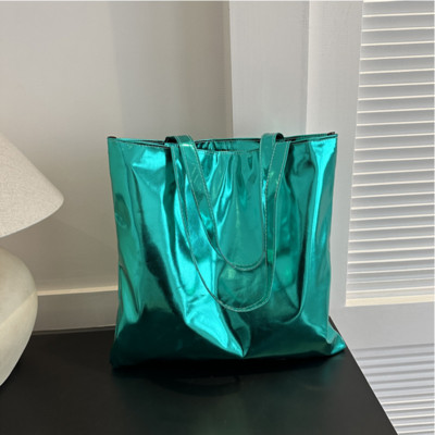 Új elegáns, nagy kézitáska női bevásárló válltáska Egyszerű pu bőr totes táskák fényes alkalmi női pénztárca Lányok kuplung partitáska