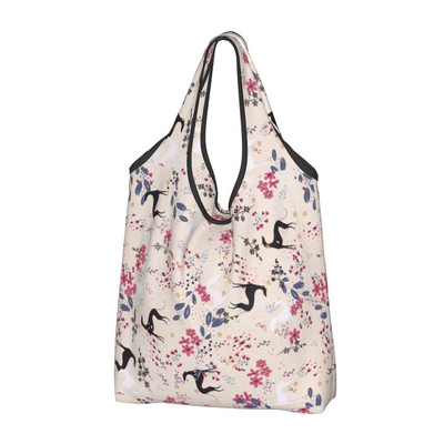 Επαναχρησιμοποιήσιμη Italian Greyhound Dog Floral Τσάντα αγορών Γυναικεία τσάντα tote Φορητή Sighthound Whippet Dog Grocery Shopper Τσάντες