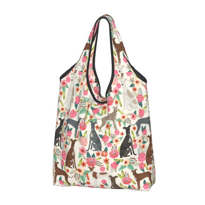 Επαναχρησιμοποιήσιμη Italian Greyhound Dog Floral Τσάντα αγορών Γυναικεία τσάντα tote Φορητή Sighthound Whippet Dog Grocery Shopper Τσάντες