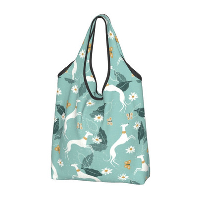Επαναχρησιμοποιήσιμη Italian Greyhound Dog Floral Τσάντα αγορών Γυναικεία τσάντα tote Φορητή Sighthound Whippet Dog Grocery Shopper Τσάντες