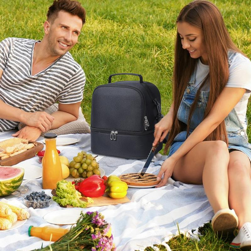 Izolēta pusdienu kastes soma izolēta uzkodu uzglabāšanas soma pludmales pusdienu dzesētāja soma ar plecu siksnu, pārnēsājama liela ietilpība