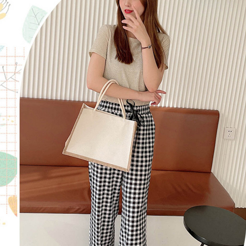 Sieviešu audekla džutas soma Lielas ietilpības audekla ceļojumu uzglabāšanas rokassomiņa Atkārtoti lietojama sieviešu āra rokassomiņa