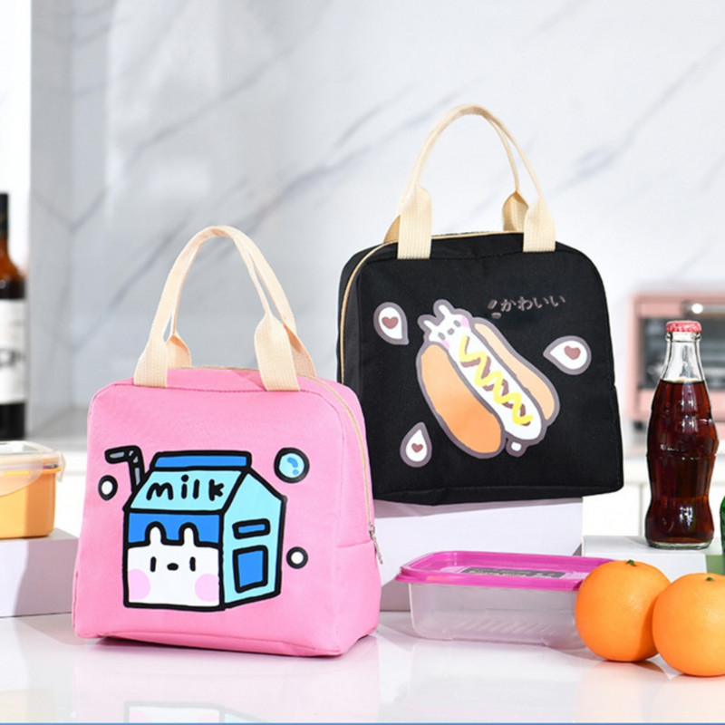 Izolēti aukstummaisi Jauki karikatūras piknika soma liela ietilpības pārtikas soma Karikatūras raksta soma Pusdienu soma Tote Bag Portable