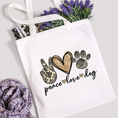 Miers Mīlestība Suņi Ķepa iepirkumu soma Mom Life Women Kanvas Tote Shopper Plecu soma Atkārtoti lietojama Smieklīga uzglabāšana Lielas ietilpības rokassomiņa