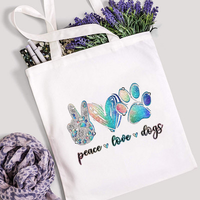 Miers Mīlestība Suņi Ķepa iepirkumu soma Mom Life Women Kanvas Tote Shopper Plecu soma Atkārtoti lietojama Smieklīga uzglabāšana Lielas ietilpības rokassomiņa