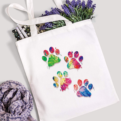 Miers Mīlestība Suņi Ķepa iepirkumu soma Mom Life Women Kanvas Tote Shopper Plecu soma Atkārtoti lietojama Smieklīga uzglabāšana Lielas ietilpības rokassomiņa