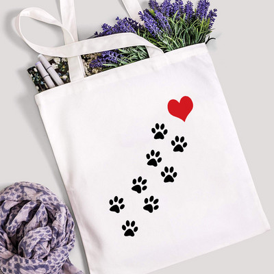 Miers Mīlestība Suņi Ķepa iepirkumu soma Mom Life Women Kanvas Tote Shopper Plecu soma Atkārtoti lietojama Smieklīga uzglabāšana Lielas ietilpības rokassomiņa