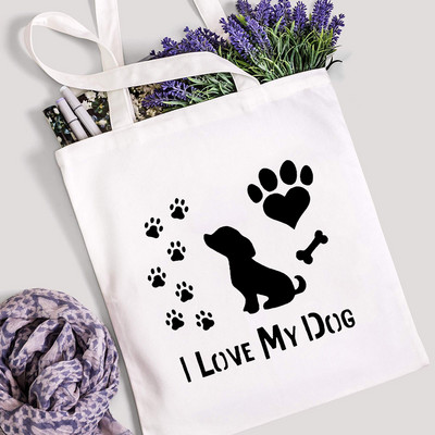 Miers Mīlestība Suņi Ķepa iepirkumu soma Mom Life Women Kanvas Tote Shopper Plecu soma Atkārtoti lietojama Smieklīga uzglabāšana Lielas ietilpības rokassomiņa