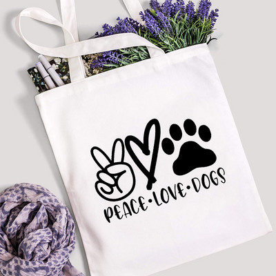 Miers Mīlestība Suņi Ķepa iepirkumu soma Mom Life Women Kanvas Tote Shopper Plecu soma Atkārtoti lietojama Smieklīga uzglabāšana Lielas ietilpības rokassomiņa