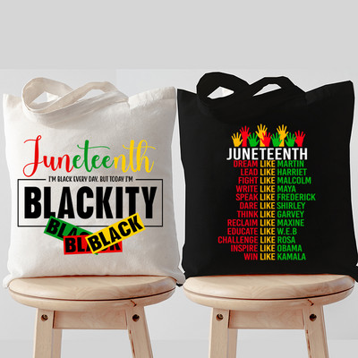 Дамска платнена чанта през рамо Celebrate Juneteenth Graphics Пазарски чанти Black History Tote чанти Dream Like Martin Дамски чанти