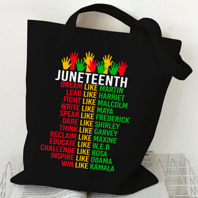 Sieviešu audekla plecu soma Sviniet jūnija padsmito gadu Grafika Iepirkumu somas Melns Vēsture Tote Bags Dream Like Martin Print Rokassomas