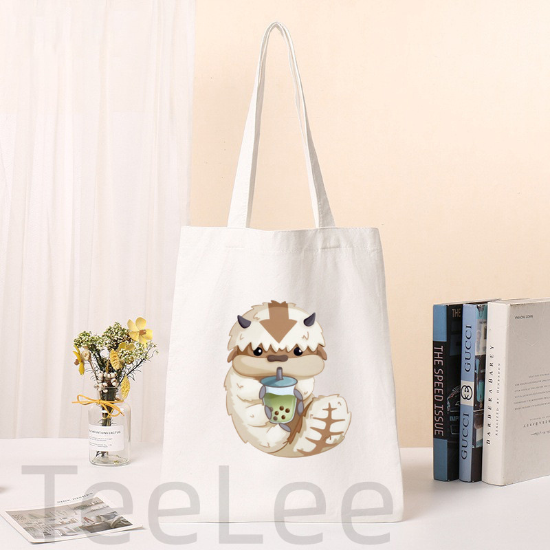 Iemiesojums pēdējais gaisa maisījums Shopper Bag Print Appa Boba Piena tēja Audekls Kawaii Tote Bag Rokassomas Sieviešu iepirkumu soma Plecu somas