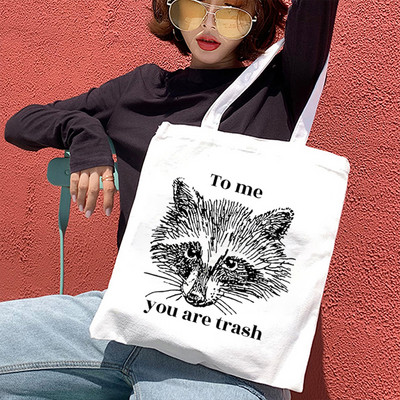 To Me You Are Trash Graphic Női Kézitáskák Vintage Állatok Szupermarket Táska Divat Márka Vászontáska Oposszum oldaltáska hölgyeknek