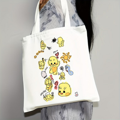 Kawaii platnena torba na rame, torbica sa šarenim životinjskim printom, prijenosna anime torba, torba za kupnju