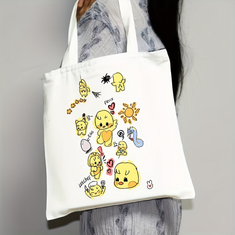 Kawaii platnena torba na rame, torbica sa šarenim životinjskim printom, prijenosna anime torba, torba za kupnju