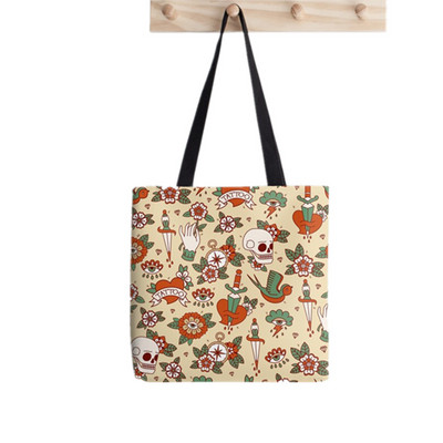 Pircēja tradicionālā vecās skolas tetovējums, apdrukāta soma sievietēm Harajuku pircēja rokassomiņa meitene plecu iepirkumu soma Lady Canvas Bag