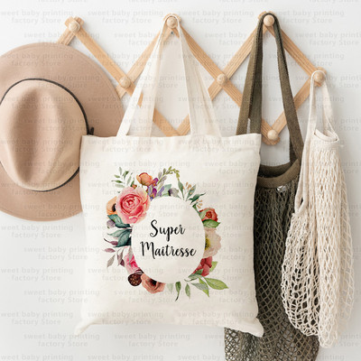 Merci Maitresse French Print Iepirkumu soma Paldies Skolotājam Audekla soma Lielas ietilpības Totes Somas Eko atkārtoti lietojamas rokassomas Dāvana