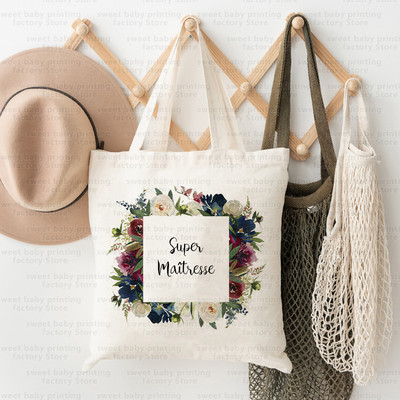 Merci Maitresse French Print Iepirkumu soma Paldies Skolotājam Audekla soma Lielas ietilpības Totes Somas Eko atkārtoti lietojamas rokassomas Dāvana