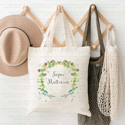 Merci Maitresse French Print Iepirkumu soma Paldies Skolotājam Audekla soma Lielas ietilpības Totes Somas Eko atkārtoti lietojamas rokassomas Dāvana