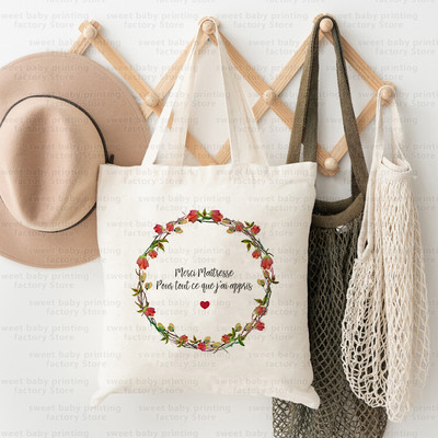 Merci Maitresse French Print Iepirkumu soma Paldies Skolotājam Audekla soma Lielas ietilpības Totes Somas Eko atkārtoti lietojamas rokassomas Dāvana