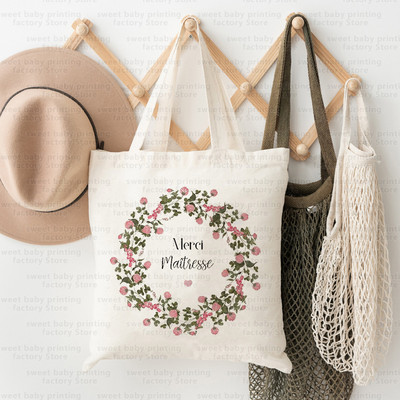 Merci Maitresse French Print Iepirkumu soma Paldies Skolotājam Audekla soma Lielas ietilpības Totes Somas Eko atkārtoti lietojamas rokassomas Dāvana