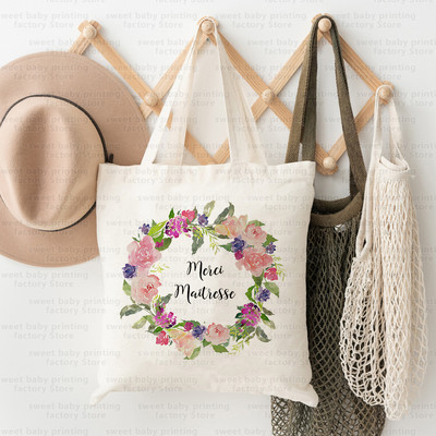 Merci Maitresse French Print Iepirkumu soma Paldies Skolotājam Audekla soma Lielas ietilpības Totes Somas Eko atkārtoti lietojamas rokassomas Dāvana