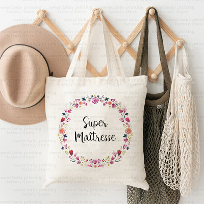 Merci Maitresse French Print Iepirkumu soma Paldies Skolotājam Audekla soma Lielas ietilpības Totes Somas Eko atkārtoti lietojamas rokassomas Dāvana