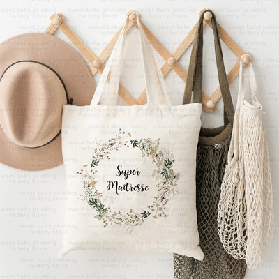 Merci Maitresse French Print Iepirkumu soma Paldies Skolotājam Audekla soma Lielas ietilpības Totes Somas Eko atkārtoti lietojamas rokassomas Dāvana