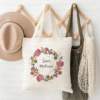 Merci Maitresse French Print Iepirkumu soma Paldies Skolotājam Audekla soma Lielas ietilpības Totes Somas Eko atkārtoti lietojamas rokassomas Dāvana