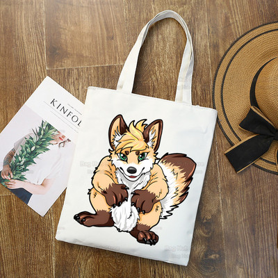Pūkains iepirkumu maisiņš Sieviešu audekls Tote Somas Apdruka Eco Bag Cartoon Shopper plecu somas Drukāt Atkārtoti lietojams