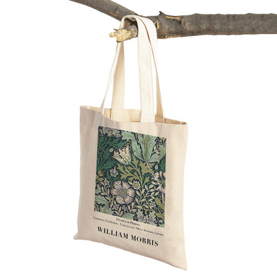 Viljama Morisa tulpju lilija ziedu vintage rokassomiņa salokāma auduma iepirkumu soma Harajuku stila audekls, sieviešu iepirkumu somas