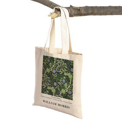 Viljama Morisa tulpju lilija ziedu vintage rokassomiņa salokāma auduma iepirkumu soma Harajuku stila audekls, sieviešu iepirkumu somas