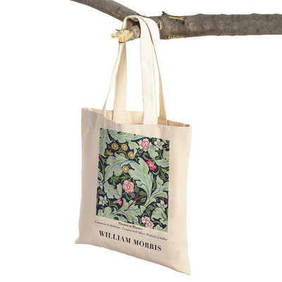 Viljama Morisa tulpju lilija ziedu vintage rokassomiņa salokāma auduma iepirkumu soma Harajuku stila audekls, sieviešu iepirkumu somas