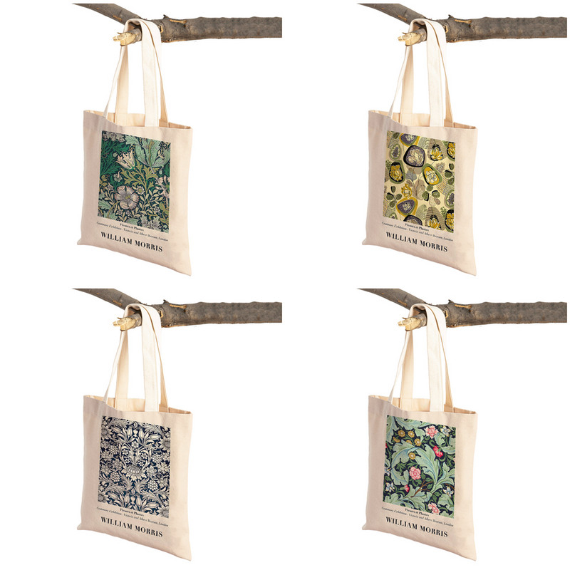 Viljama Morisa tulpju lilija ziedu vintage rokassomiņa salokāma auduma iepirkumu soma Harajuku stila audekls, sieviešu iepirkumu somas