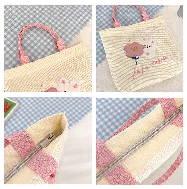 Χαριτωμένο λουλούδι κοτλέ τσάντα πάνινη τσάντα μεγάλης χωρητικότητας έξω από ψώνια Μεταφέροντας μικρή τσάντα για εργασία