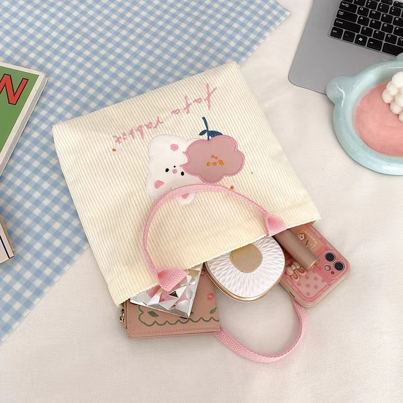 Χαριτωμένο λουλούδι κοτλέ τσάντα πάνινη τσάντα μεγάλης χωρητικότητας έξω από ψώνια Μεταφέροντας μικρή τσάντα για εργασία