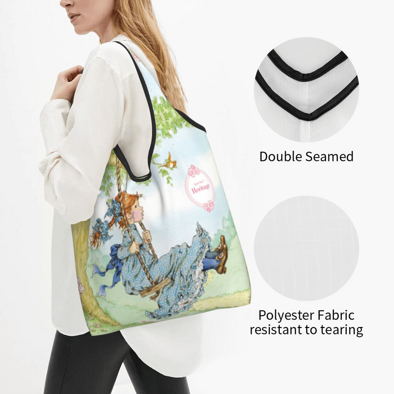 Sarah Kay Djevojka Velike torbe za višekratnu kupovinu koje se mogu prati, slatke torbe za namirnice iz seoskog života 50 lb Heavy Duty Lagane torbe