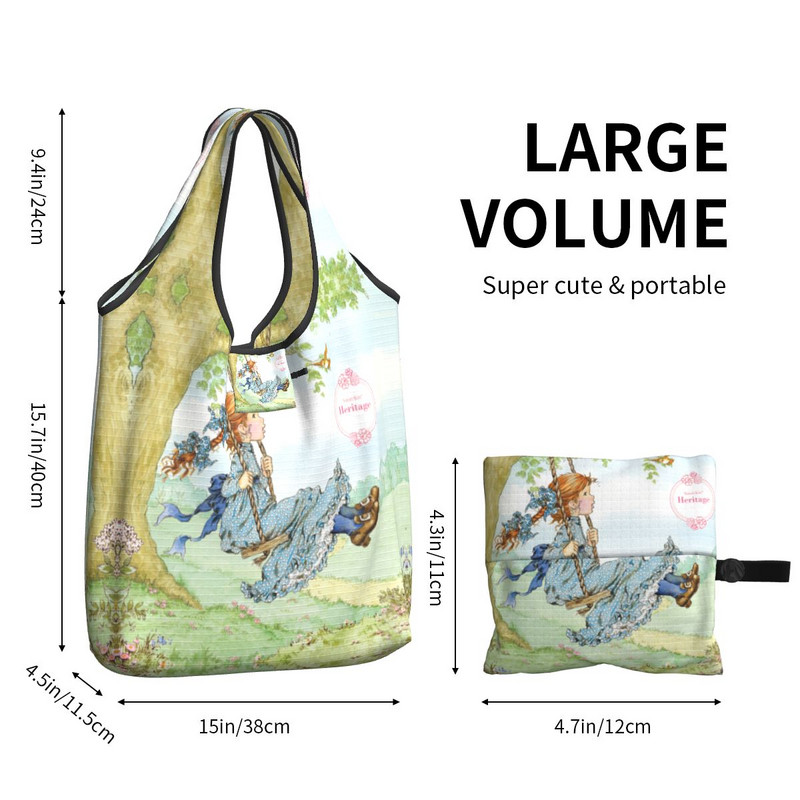 Sarah Kay Djevojka Velike torbe za višekratnu kupovinu koje se mogu prati, slatke torbe za namirnice iz seoskog života 50 lb Heavy Duty Lagane torbe