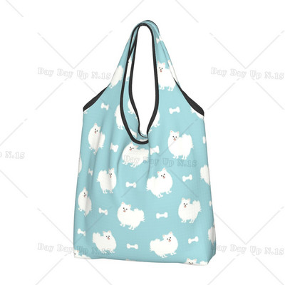 Ανακύκλωση Pomeranian Dog with Summer Leaf Shopping Bag Women Bag Tote Portable Pet Spitz Grocery Shopper Bags