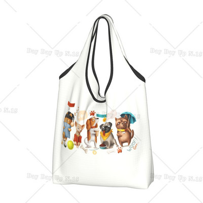 Ανακύκλωση Pomeranian Dog with Summer Leaf Shopping Bag Women Bag Tote Portable Pet Spitz Grocery Shopper Bags